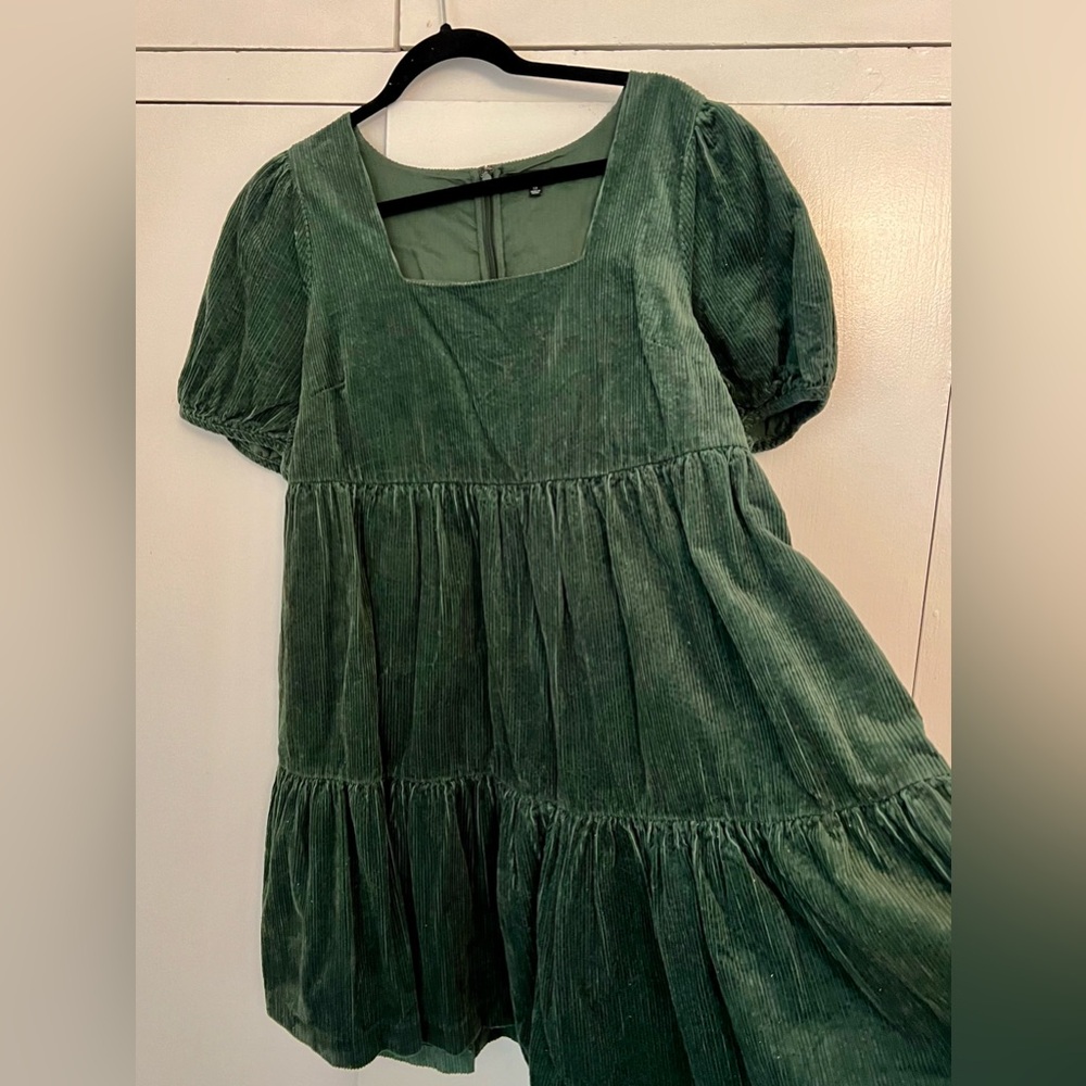 Madewell Size 12 Corduroy Tiered Mini Dress, Green